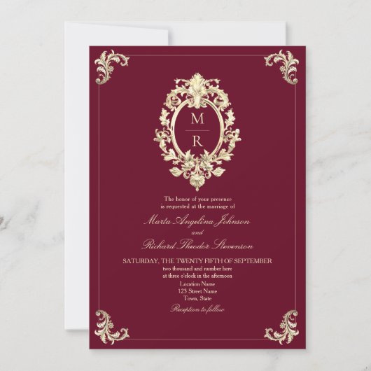 Invitation Mariage élégant avec code QR Bourgogne (Devant)