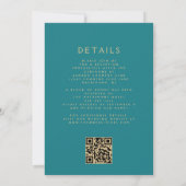 Invitation Mariage élégant avec code QR corail or sarcelle fl (Dos)
