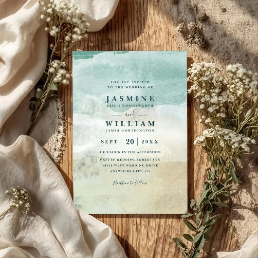 Invitation Mariage élégant avec code QR de destination océan 
