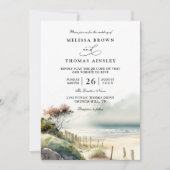 Invitation Mariage élégant avec code QR de plage de sable côt (Devant)