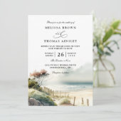 Invitation Mariage élégant avec code QR de plage de sable côt (Debout devant)