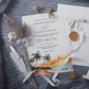 Invitation Mariage élégant avec code QR de plage tropicale Ma