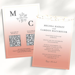 Invitation Mariage élégant avec code QR Desert Coral