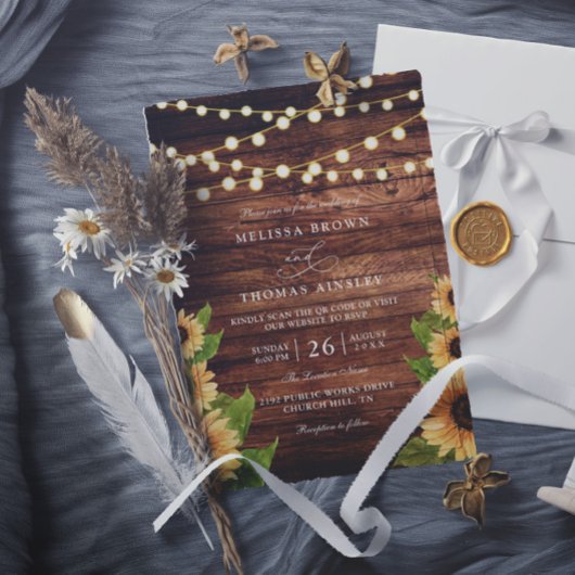 Invitation Mariage élégant avec code QR en bois rustique et t