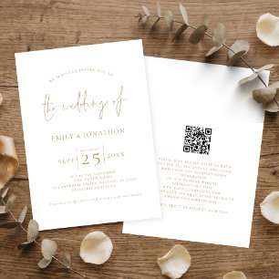 Invitation Mariage élégant avec code QR en écriture dorée