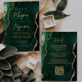 Invitation Mariage élégant avec code QR en écriture émeraude