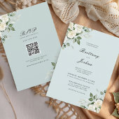 Invitation Mariage élégant avec code QR et écriture florale v