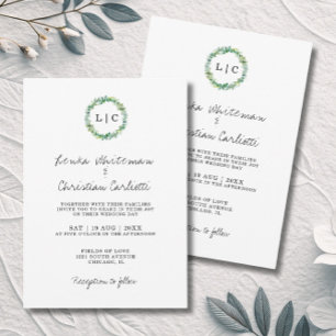 Invitation Mariage élégant avec code QR et monogramme de verd