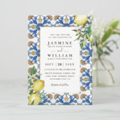 Invitation Mariage élégant avec code QR feuillage citron vint (Debout devant)