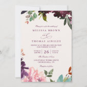 Invitation Mariage élégant avec code QR Fleurs romantiques Bo (Devant)