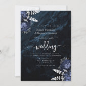 Invitation Mariage élégant avec code QR floral bleu marine ar (Devant)