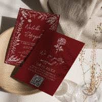 Mariage élégant avec code QR floral bleu rouge mod