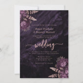 Invitation Mariage élégant avec code QR floral or rose et vio (Devant)