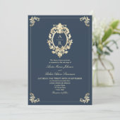 Invitation Mariage élégant avec code QR Navy (Debout devant)