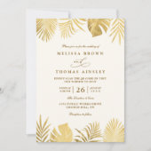 Invitation Mariage élégant avec code QR Paradis Doré Tropical (Devant)