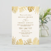 Invitation Mariage élégant avec code QR Paradis Doré Tropical (Debout devant)