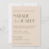 Invitation Mariage élégant avec code QR rétro vert olive (Devant)