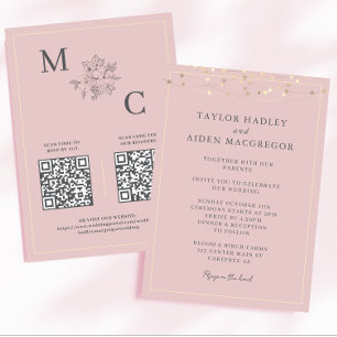 Invitation Mariage élégant avec code QR Rose Pâle