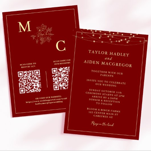 Invitation Mariage élégant avec code QR rouge profond
