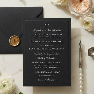 Invitation Mariage Élégant avec Cravate Noire et Monogramme