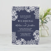 Invitation Mariage élégant avec dentelle de marine (Debout devant)