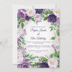 Invitation Mariage élégant avec du lavande violet et verdure