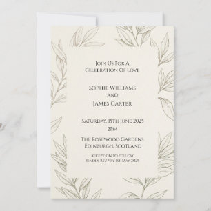 Invitation Mariage Élégant avec Esquisse de Feuille de Sauge
