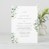 Invitation Mariage élégant avec feuillage à monogramme (Debout devant)