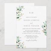 Invitation Mariage élégant avec feuillage à monogramme (Devant / Derrière)