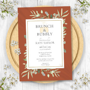 Invitation Mariage Élégant avec Feuillage et Bulles de Brunch