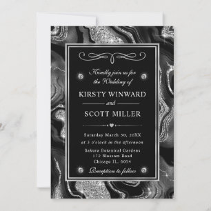 Invitation Mariage élégant avec feuille noire et agate à pail