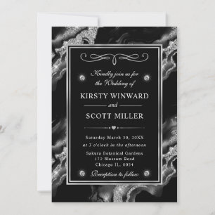 Invitation Mariage élégant avec feuille noire et agate à pail