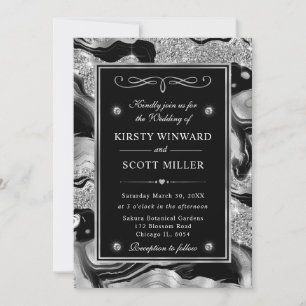 Invitation Mariage élégant avec feuille noire et paillettes a