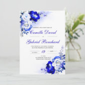 Invitation Mariage élégant avec fleurs bleues (Debout devant)