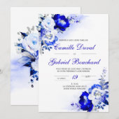 Invitation Mariage élégant avec fleurs bleues (Devant / Derrière)