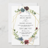 Invitation Mariage élégant avec fleurs bordeaux Code QR Budge (Devant)
