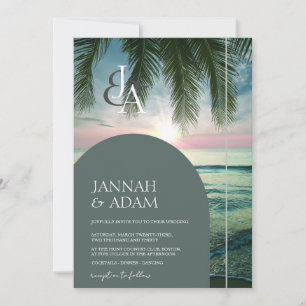 Invitation Mariage Élégant avec Monogramme au Coucher de Sole