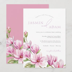 Invitation Mariage Élégant avec Monogramme de Magnolia Rose