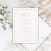 Invitation Mariage élégant avec monogramme moderne de pêche