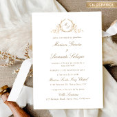 Invitation Mariage Élégant Avec Monogramme Or, En Espagnol
