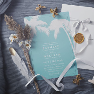 Invitation Mariage élégant avec palmier tropical embossé orné