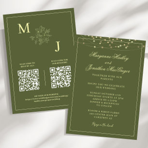 Invitation Mariage élégant avec QR Code vert