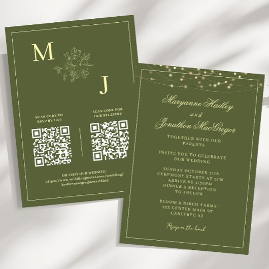 Invitation Mariage élégant avec QR Code vert