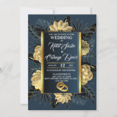 Invitation Mariage élégant avec Roses et anneaux (Devant)