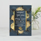 Invitation Mariage élégant avec Roses et anneaux (Debout devant)