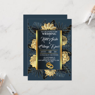 Invitation Mariage élégant avec Roses et anneaux