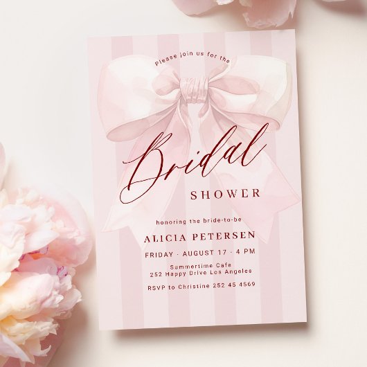 Invitation Mariage élégant avec un nœud rose pour la douche d