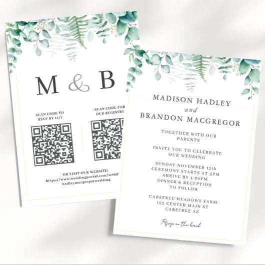 Invitation Mariage Élégant avec Verdure d'Eucalyptus