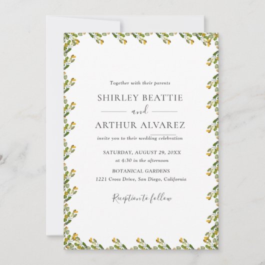 Invitation Mariage Élégant avec Verdure d'Eucalyptus (Devant)