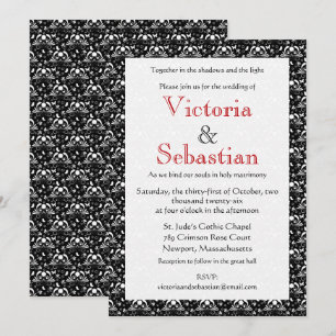 Invitation Mariage élégant baroque gothique noir et blanc